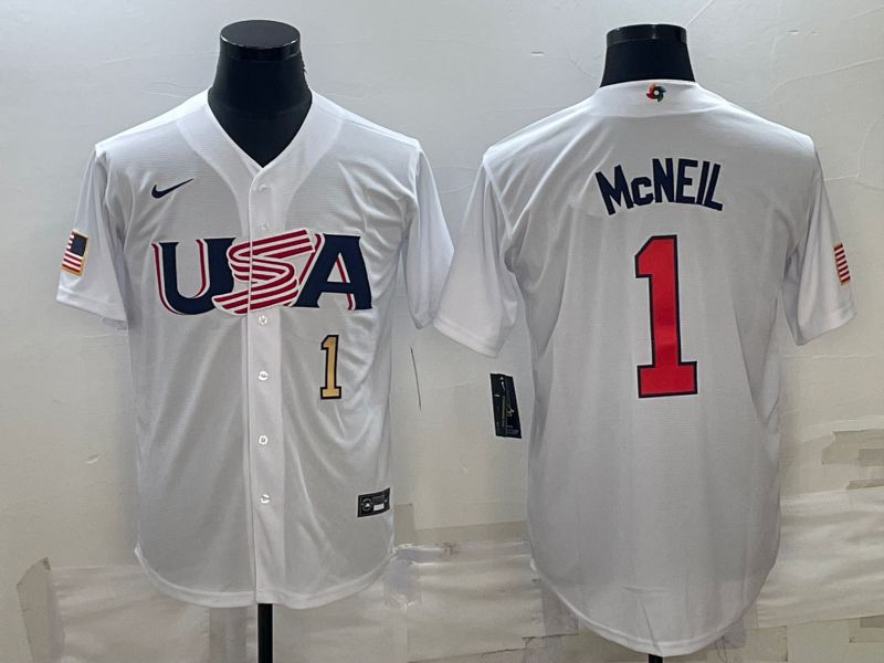 Men 2023 World Cub USA 1 Mcneil White Nike MLB Jersey8